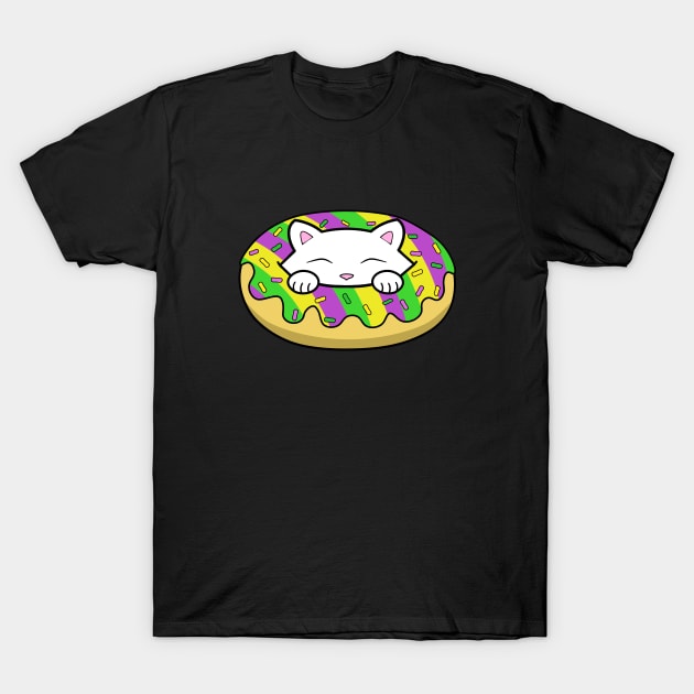 Mardi Gras Cat Donut T-Shirt by Purrfect